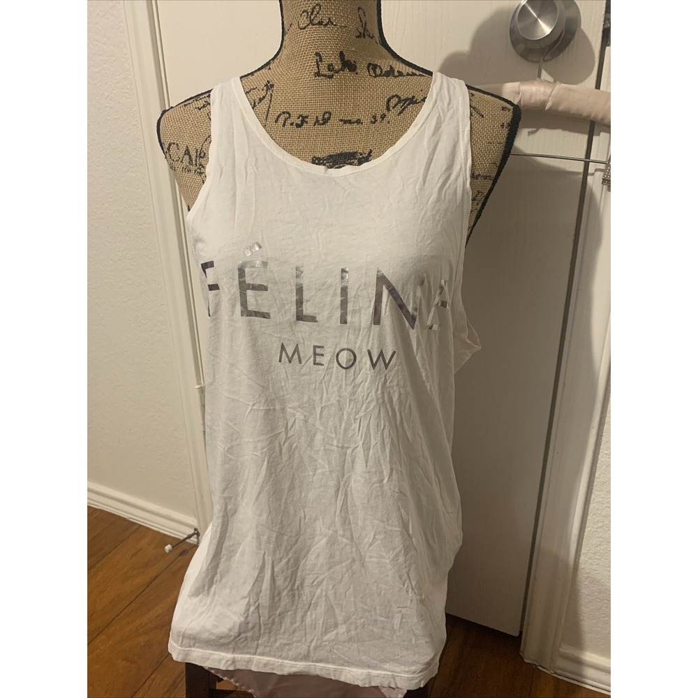 brian lichtenberg Bltee Medium Woman's Tank Top Feline Meow White Sexy 100% Cott